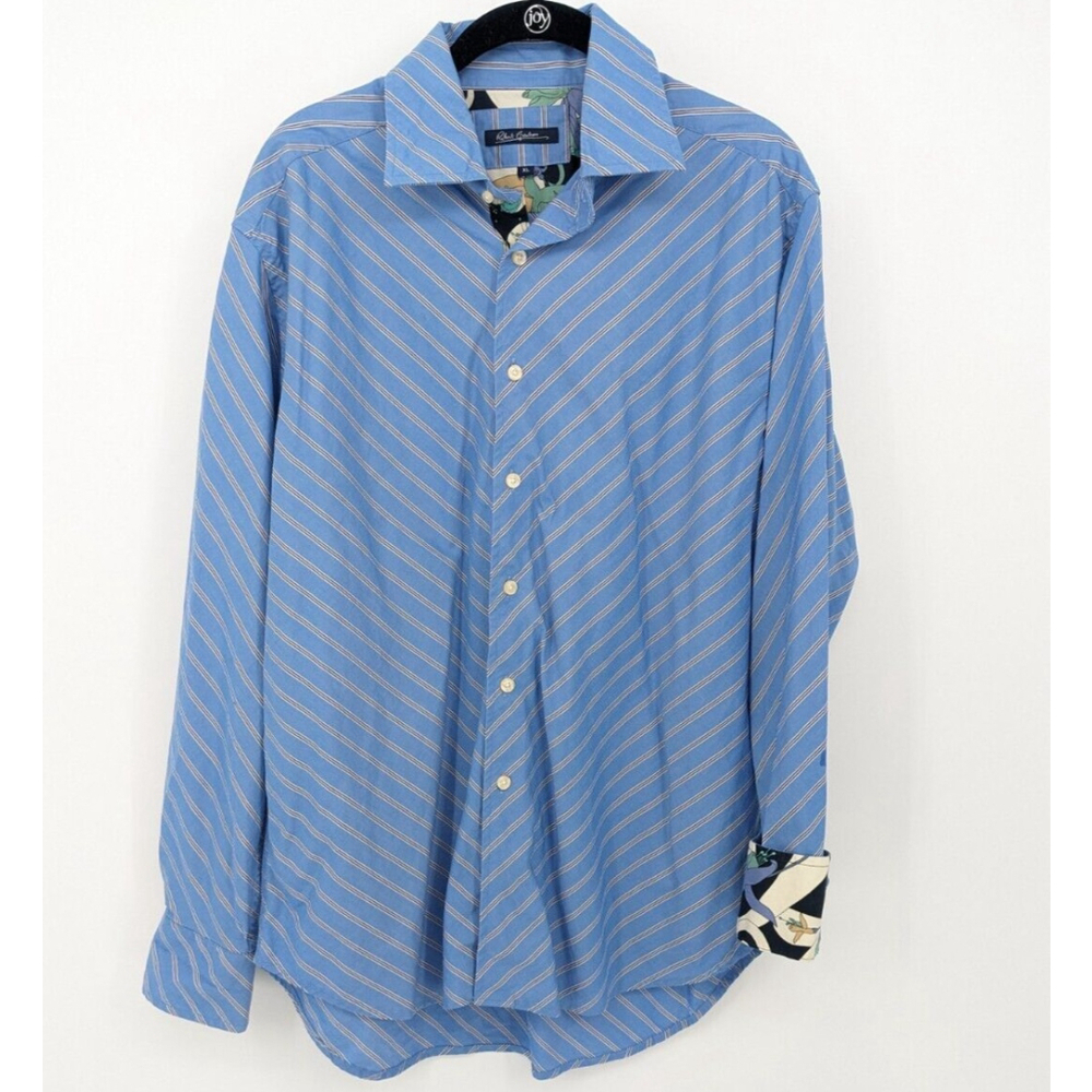 Robert Graham Shirt Mens Extra Large Blue Stripe‎ Flip Cuff Preppy Office Career